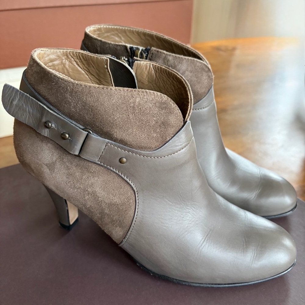Anyi Lu Couture Elegant! Taupe Leather & Suede Women’s Ankle Boots